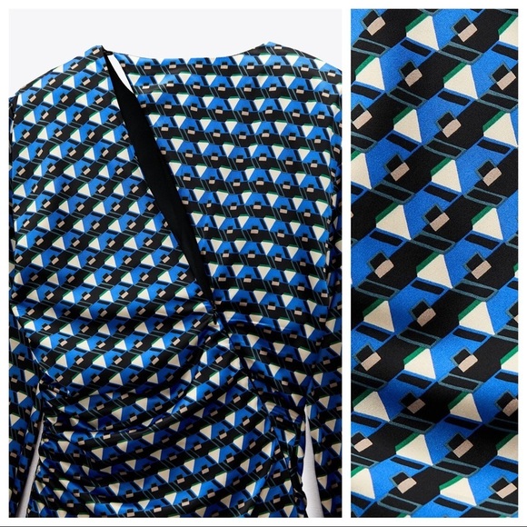 🌹NWOT. Zara Bluish Geometric Print Mini Dress. Size M. - Picture 4 of 9